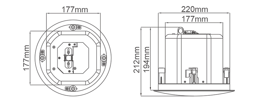MQ-6C 同軸吸頂音箱尺寸圖 MQ-6C 同軸吸頂音箱尺寸圖