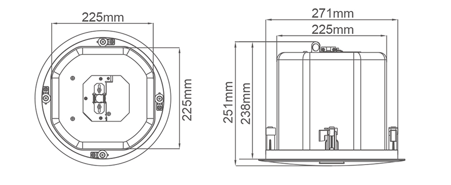 MQ-8C同軸吸頂音箱尺寸圖 MQ-8C同軸吸頂音箱尺寸圖